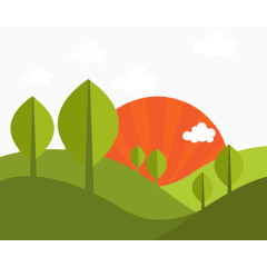 卡通山间日出风景矢量素材