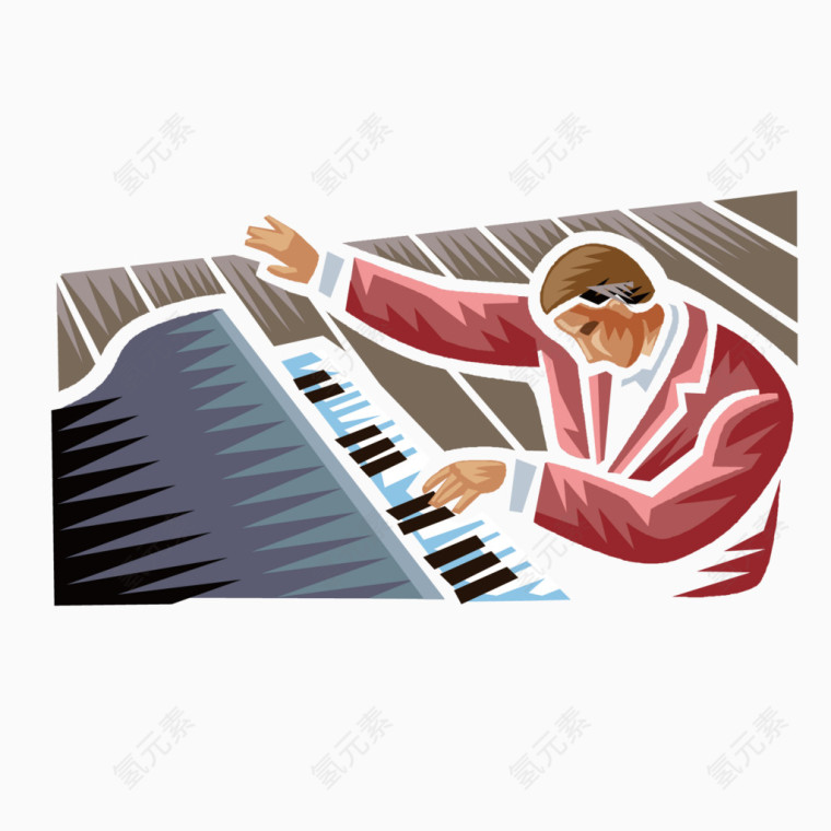 弹钢琴矢量版画