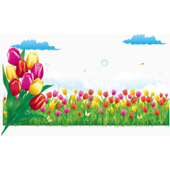 花丛春季背景卡通海报促销素材