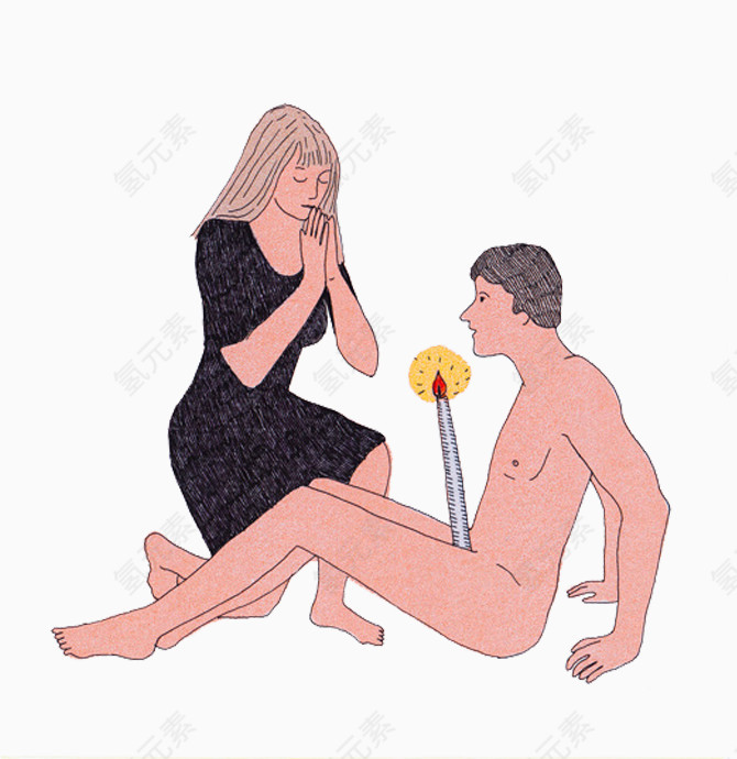 卡通许愿女人