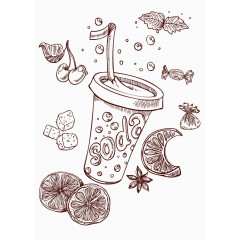 手绘 线条 咖啡纸杯矢量图 装饰图案