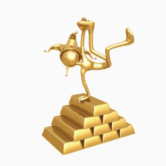 黄金3D小人与金条矢量素材