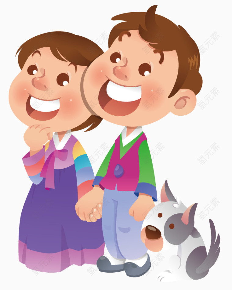 情侣牵着手遛狗