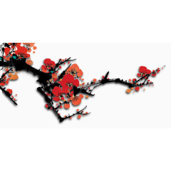 唯美精致红色水墨梅花装饰图案
