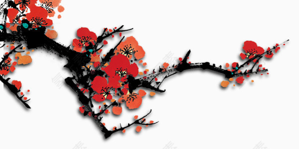 唯美精致红色水墨梅花装饰图案