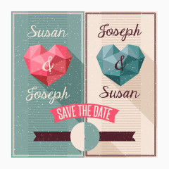 3D折纸爱心婚礼邀请卡矢量素材