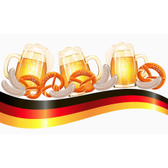 德国国旗和面包香肠啤酒杯插画