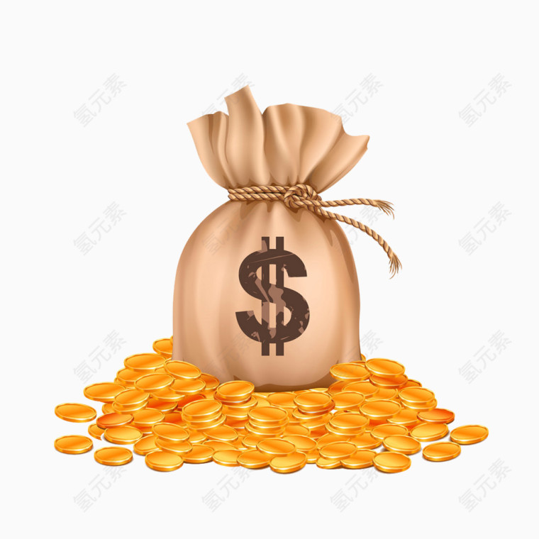 黄色大气钱袋金币装饰图案
