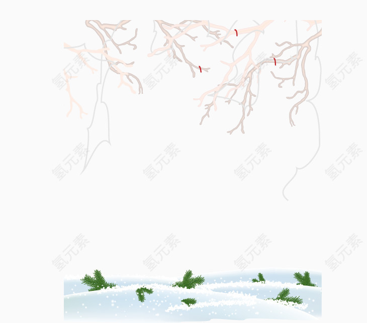 矢量雪地树枝