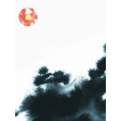 乌云和旭日水墨画
