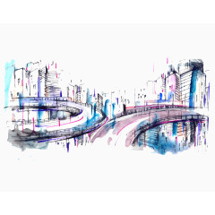 水墨立交桥高清免扣素材