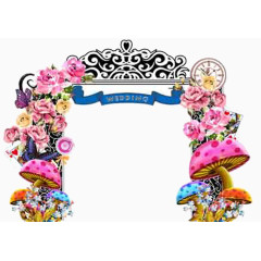 小蘑菇鲜花拱门素材