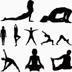 矢量手绘剪影瑜伽