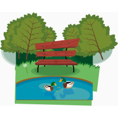 公园中的池塘风景矢量素材
