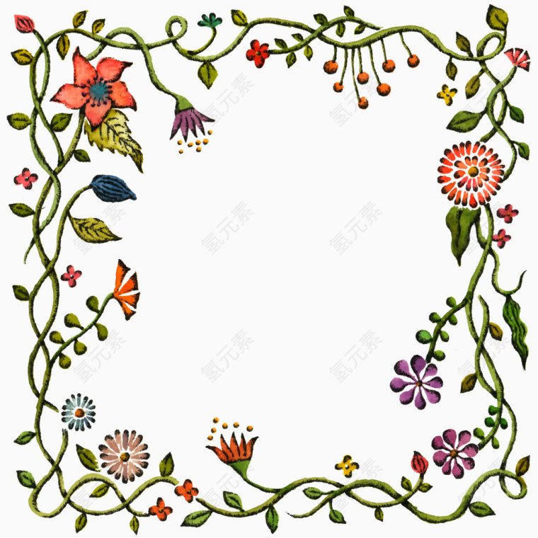 手绘方形花纹边框