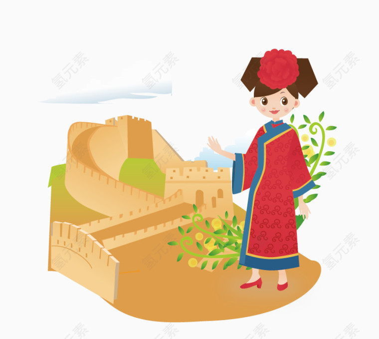 矢量汉族风景与姑娘