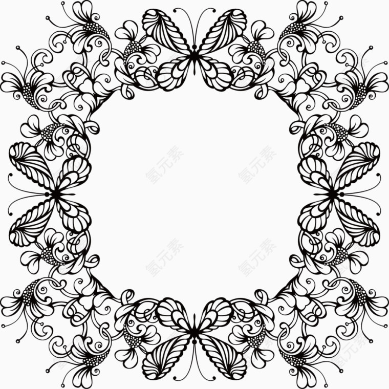 矢量创意设计黑白蝴蝶小花图