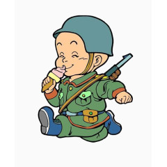 卡通小军人吃冰激凌