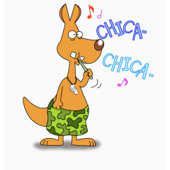 黄色矢量卡通可爱唱歌袋鼠刷牙