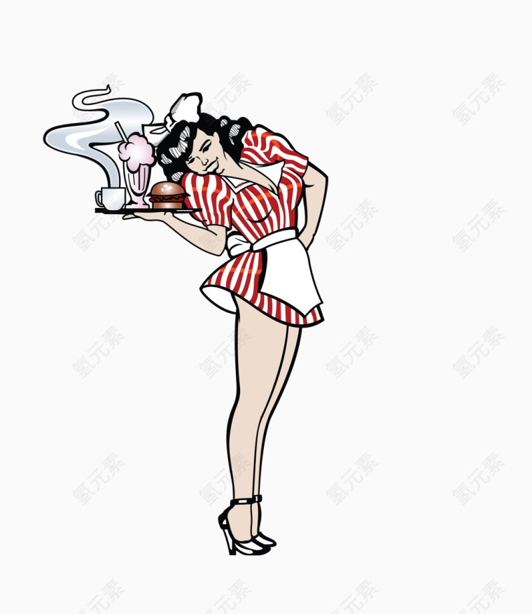 矢量彩色魅力女仆
