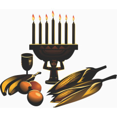 矢量手绘古庙贡品