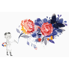 手绘男孩画画花朵