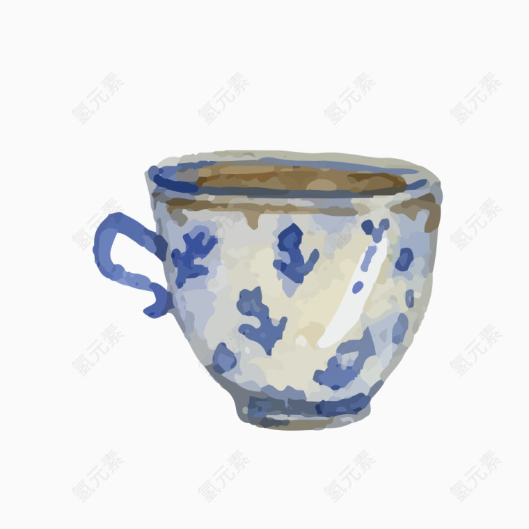 手绘青花瓷茶杯矢量素材