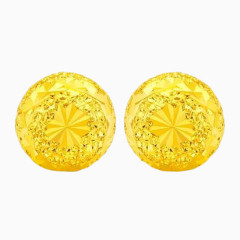 周大福车花圆珠黄金耳钉