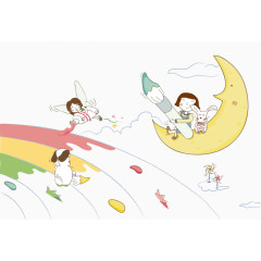 矢量月亮上的女孩