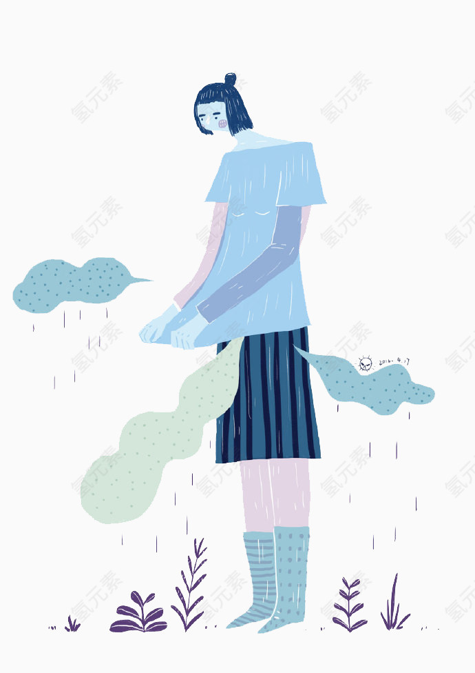 卡通淋雨巨人