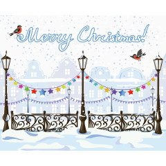 卡通冬季圣诞街景矢量素材