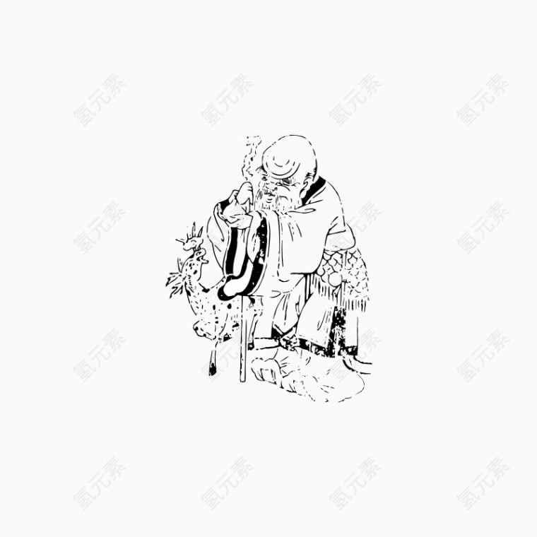 经典张果老民族传统人物装饰图案纹路画素材
