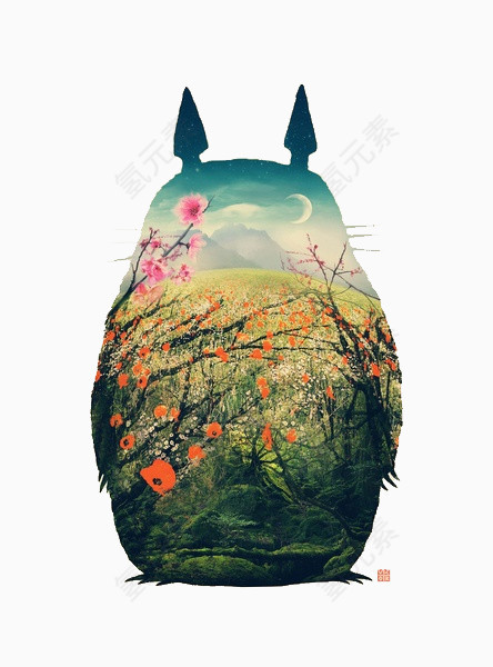手绘花朵龙猫蒙版