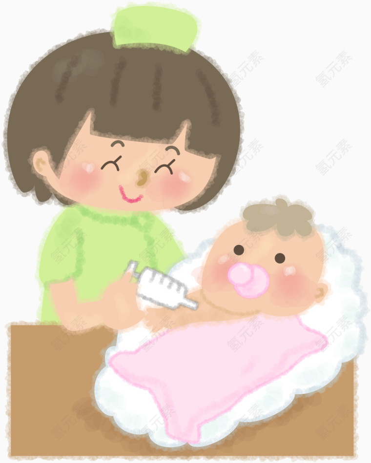 手绘护士打针小婴儿