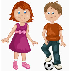 女孩和踢球的男孩