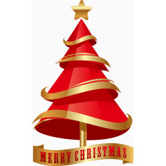 红色圣诞树金色线条星星