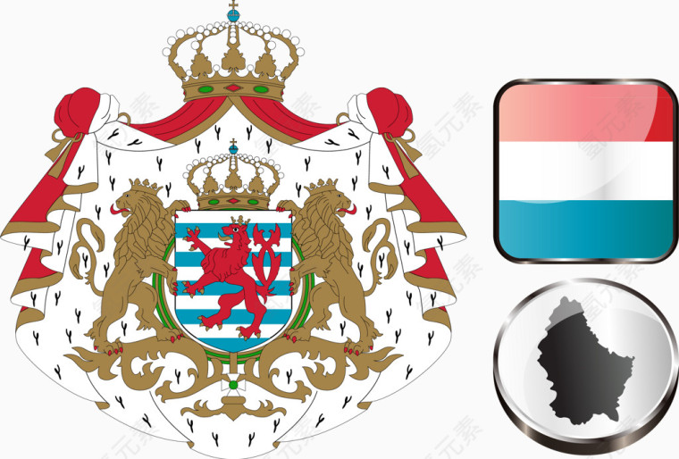卢森堡矢量国徽国旗元素