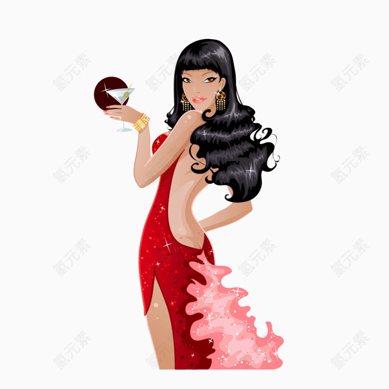 时尚红色礼服性感美女