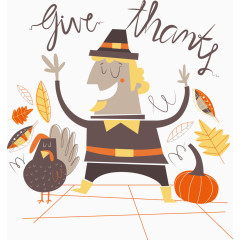 感恩节卡通人物与火鸡