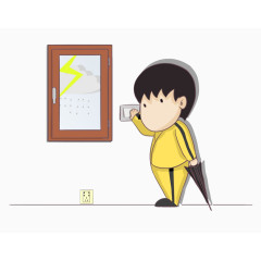 卡通手绘愚人节下雨触电男孩