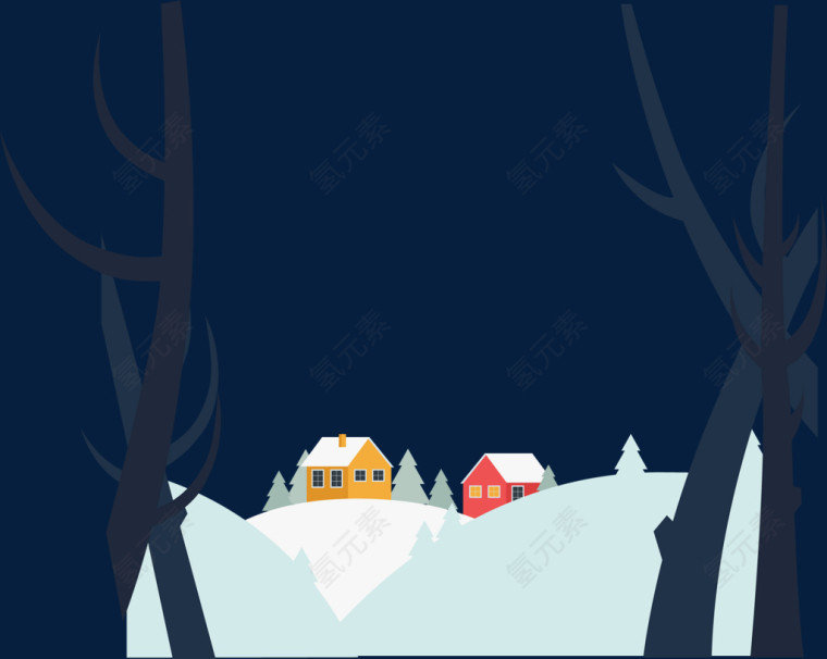矢量冬季户外雪景