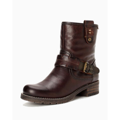 休闲咖啡色头层牛皮革圆头女式靴子