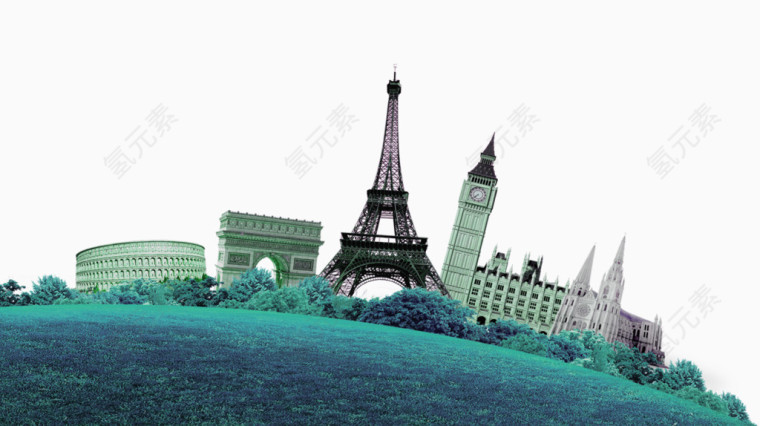 巴黎铁塔 故宫 草地