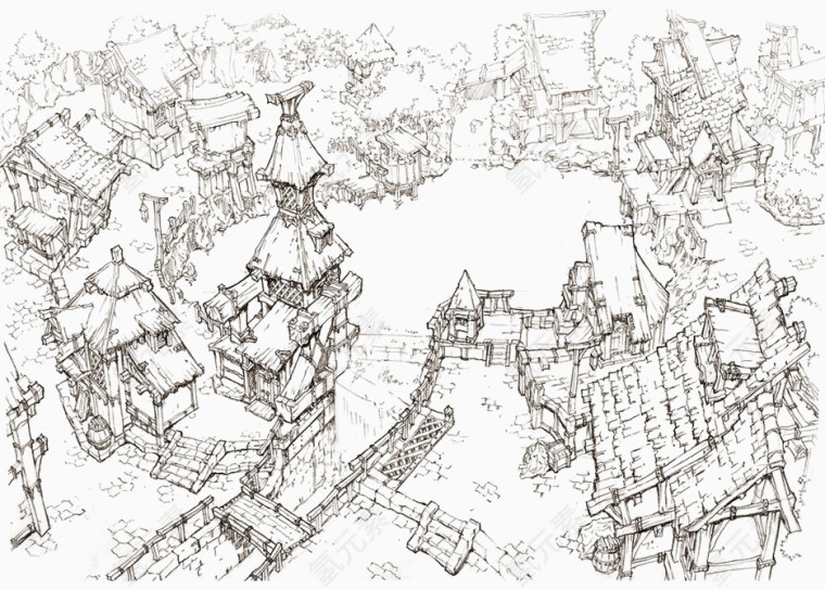 中国风建筑手绘