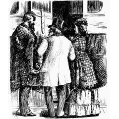 手绘黑白火车门口外国人