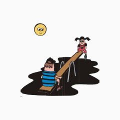 玩跷跷板的男孩女孩素材