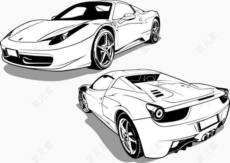 二款不同角度的汽车手绘矢量素