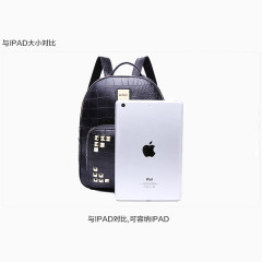 韩版双肩包黑色鳄鱼包实物对比