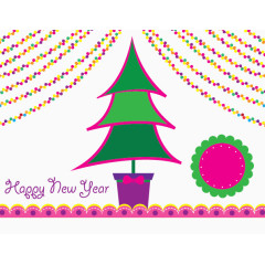 矢量圣诞树和装饰彩旗