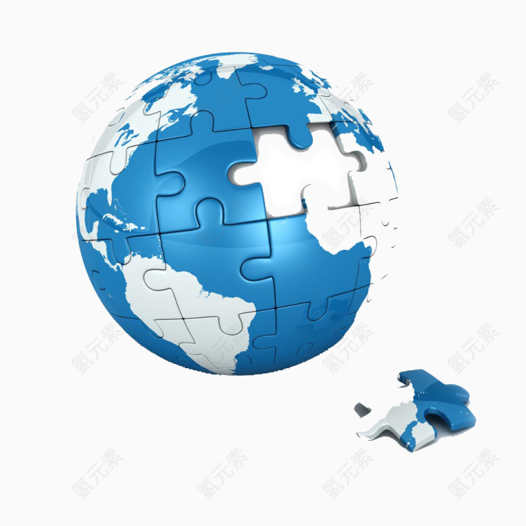 蓝色拼图地球分界高清免扣素材